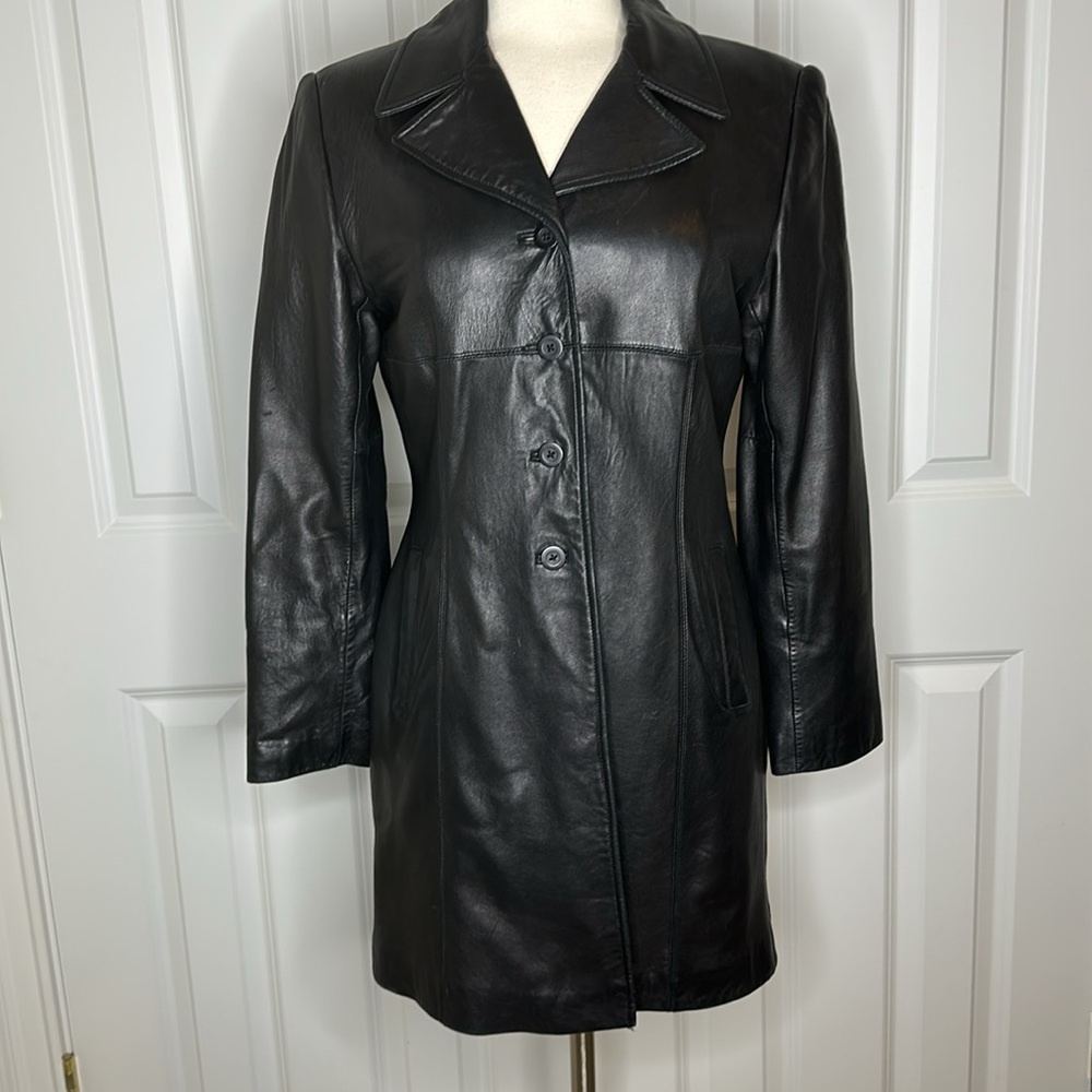 FRENCHI Lambskin Black Leather Trench - Size L